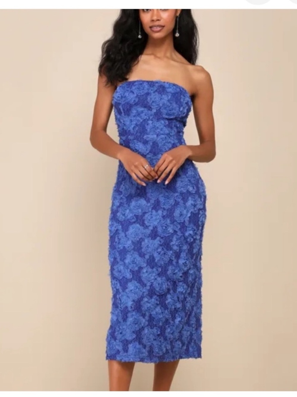 Lulus
LULU's Flawless Perfection Blue Floral Applique Strapless Midi Size XS